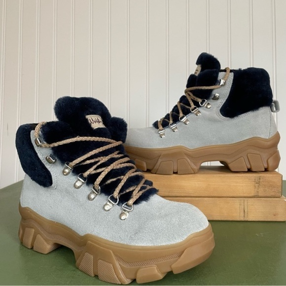 NWT Montelliana 1965 BUCANEVE Fleece Lined Lace Up Boots in Light Grey Suede - Picture 15 of 15